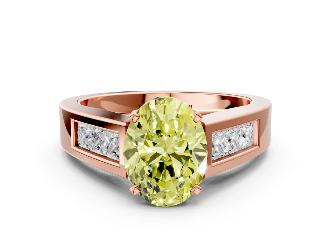 Rose gold Fancy Yellow Oval Cut Cut Channel Set Solitaire Ring with Four-Prong Setting