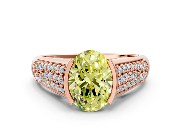 Rose gold Fancy Yellow Oval Cut Diamond Channel Set Pave Band with Tension Prong Setting