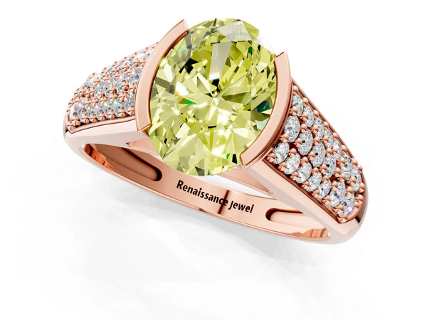 Rose gold Fancy Yellow Oval Cut Diamond Channel Set Pave Band with Tension Prong Setting