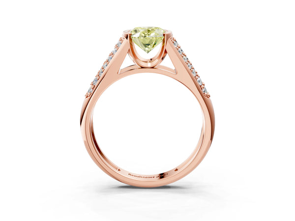 Rose gold Fancy Yellow Oval Cut Diamond Channel Set Pave Band with Tension Prong Setting