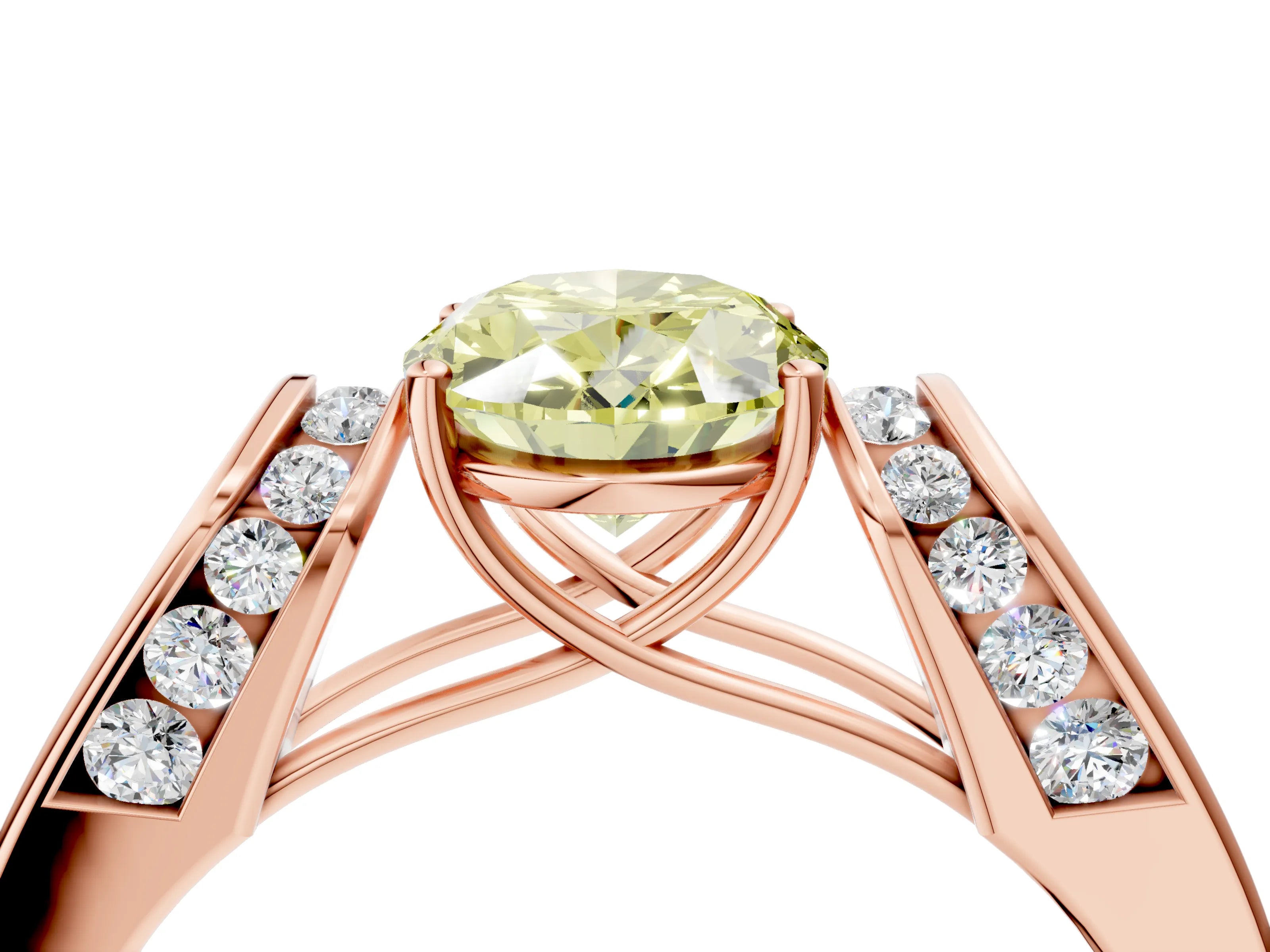 Rose gold Fancy Yellow Oval Cut Cut Diamond Channel Set Solitaire Ring with Four-Prong Setting_4