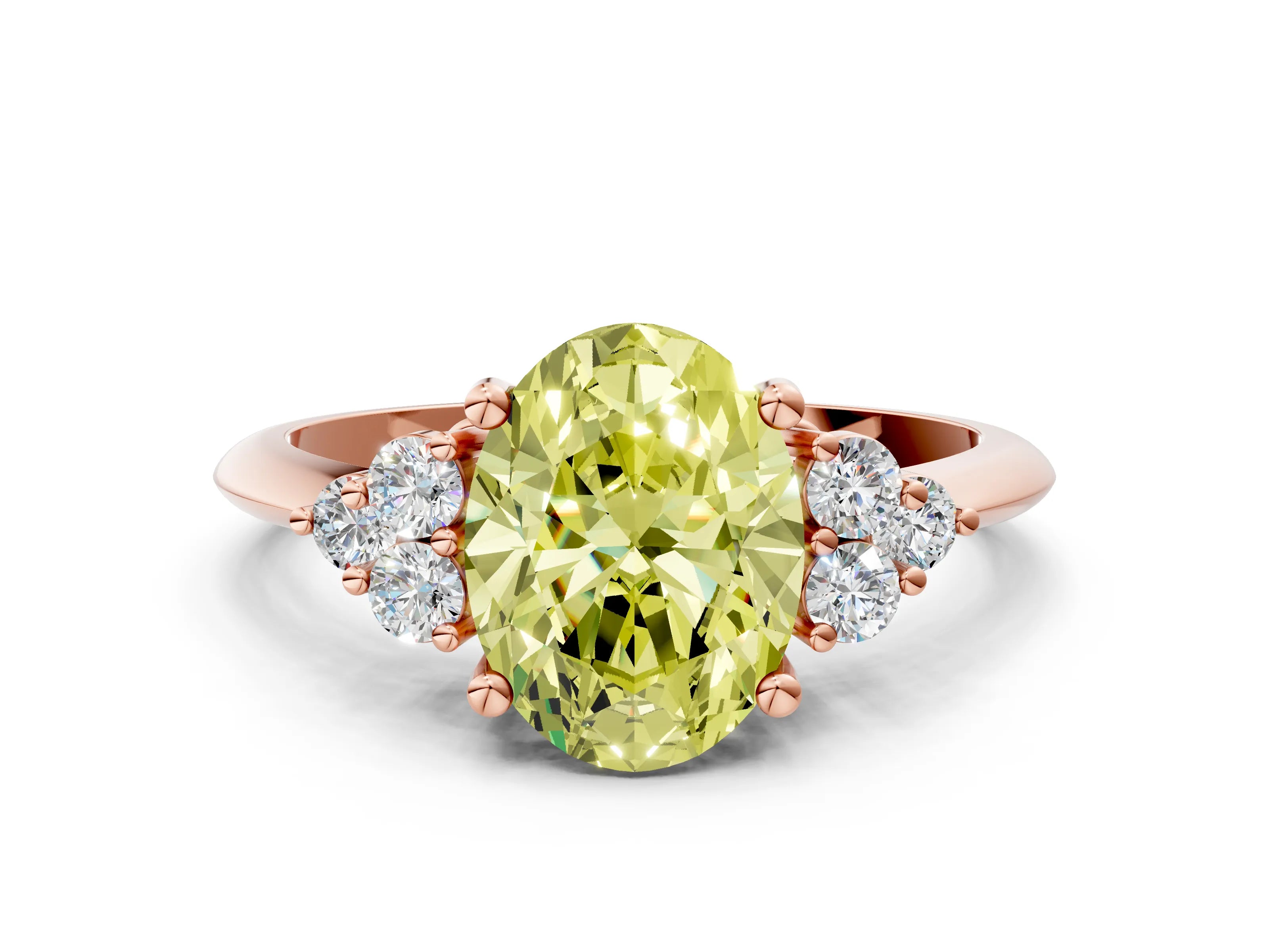 Rose gold Fancy Yellow Oval Cut Cut Diamond Cluster Ring with Solitaire Band and Four-Prong Setting_12