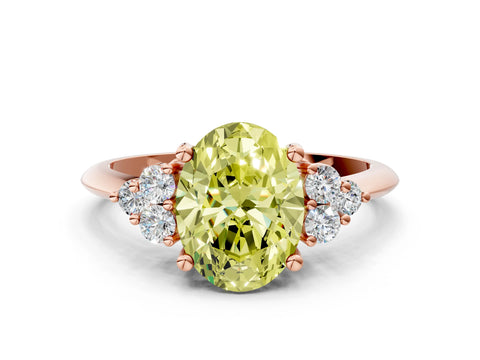Rose gold Fancy Yellow Oval Cut Cut Diamond Cluster Ring with Solitaire Band and Four-Prong Setting_12
