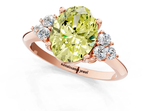 Rose Gold Oval Cluster Accent Engagement Ring Setting for Fancy Yellow Center