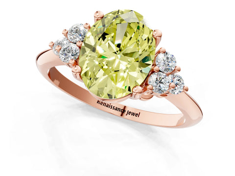 Rose gold Fancy Yellow Oval Cut Cut Diamond Cluster Ring with Solitaire Band and Four-Prong Setting_13