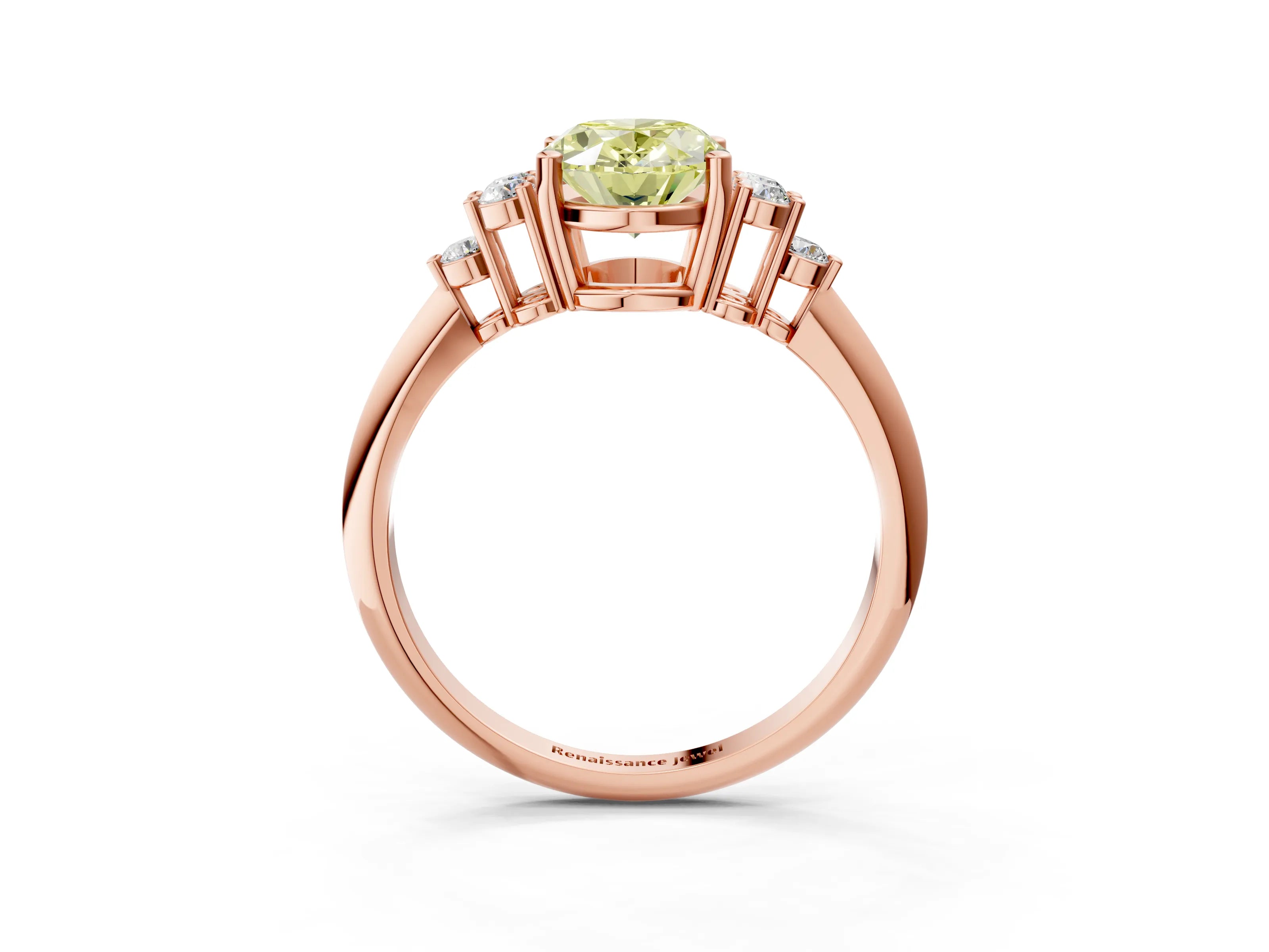 Rose gold Fancy Yellow Oval Cut Cut Diamond Cluster Ring with Solitaire Band and Four-Prong Setting_15