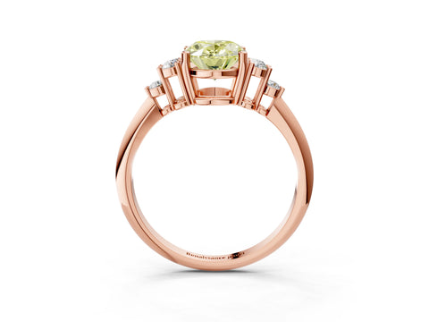 Rose gold Fancy Yellow Oval Cut Cut Diamond Cluster Ring with Solitaire Band and Four-Prong Setting_15