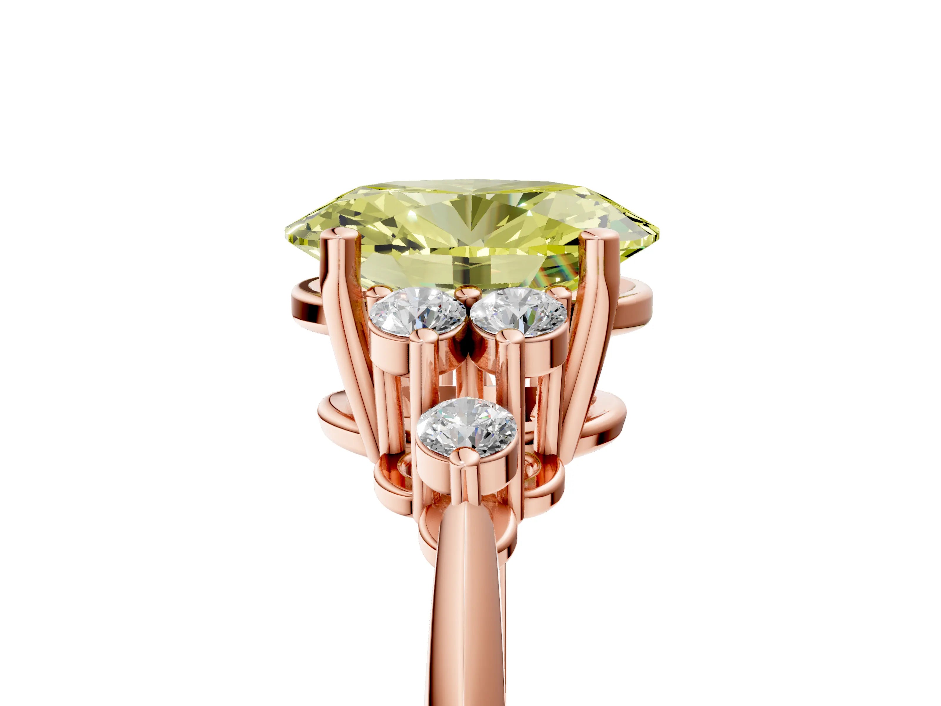 Rose gold Fancy Yellow Oval Cut Cut Diamond Cluster Ring with Solitaire Band and Four-Prong Setting_17
