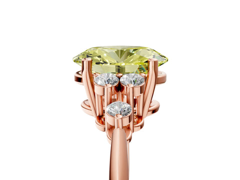 Rose gold Fancy Yellow Oval Cut Cut Diamond Cluster Ring with Solitaire Band and Four-Prong Setting_17
