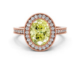Rose gold Fancy Yellow Oval Cut-Cut Diamond Halo Engagement Ring with Pave Band and Prong Setting