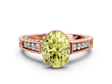 Rose gold Fancy Yellow Oval Cut Cut Diamond Milgrain Pave Band Four-Prong Setting Ring_3