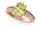 Rose gold Fancy Yellow Oval Cut Cut Diamond Milgrain Pave Band Four-Prong Setting Ring_4