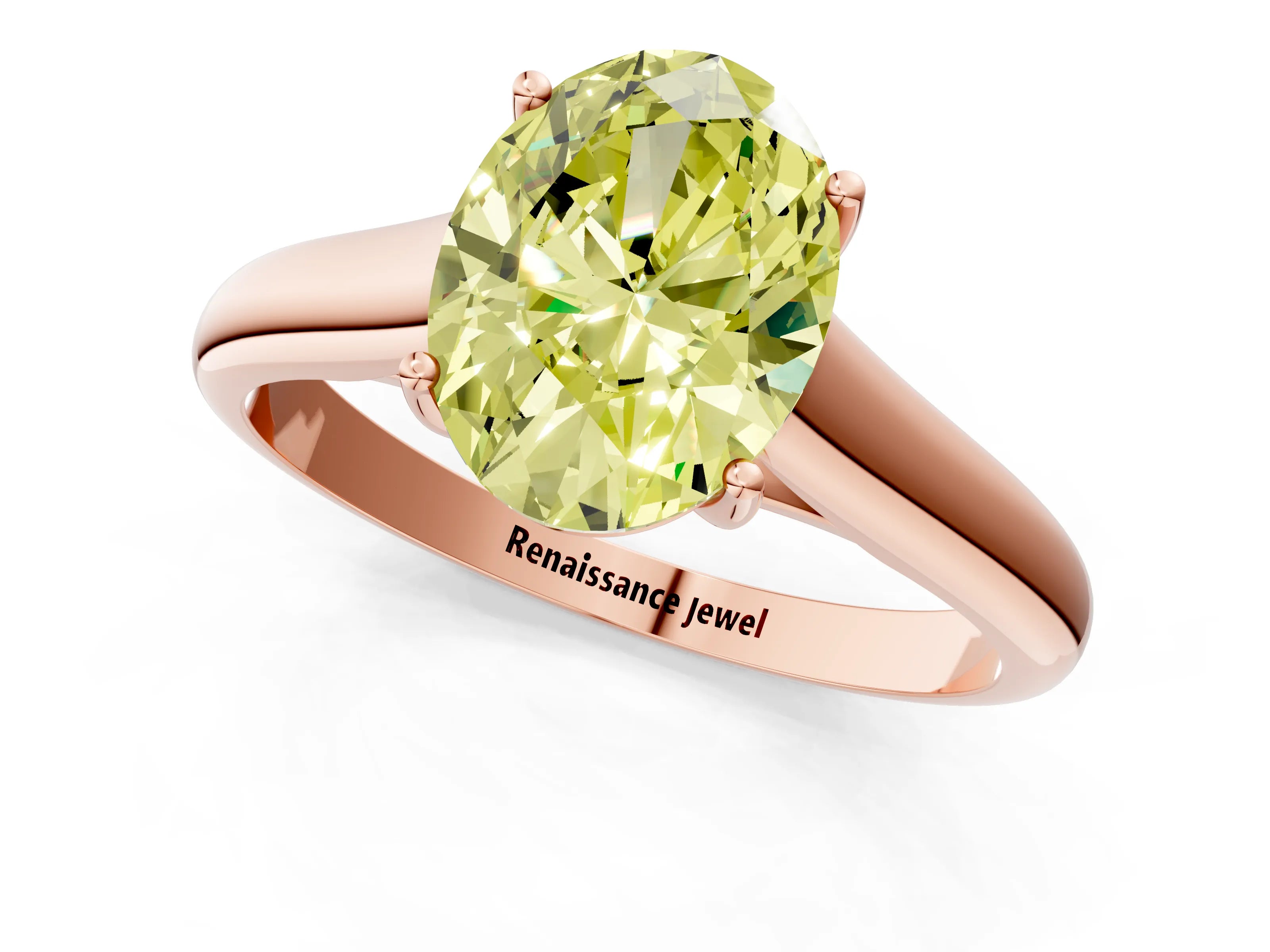 Rose gold Fancy Yellow Oval Cut Cut Diamond Solitaire Engagement Ring with Tapered Plain Band and Four-Prong Setting_1