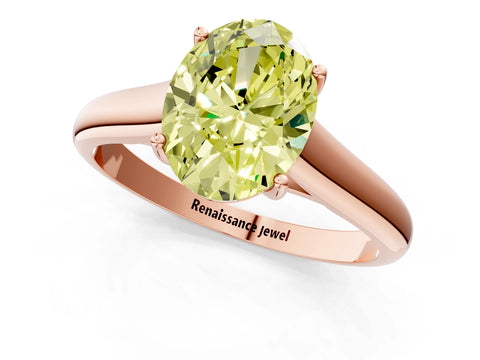 Rose gold Fancy Yellow Oval Cut Cut Diamond Solitaire Engagement Ring with Tapered Plain Band and Four-Prong Setting_1