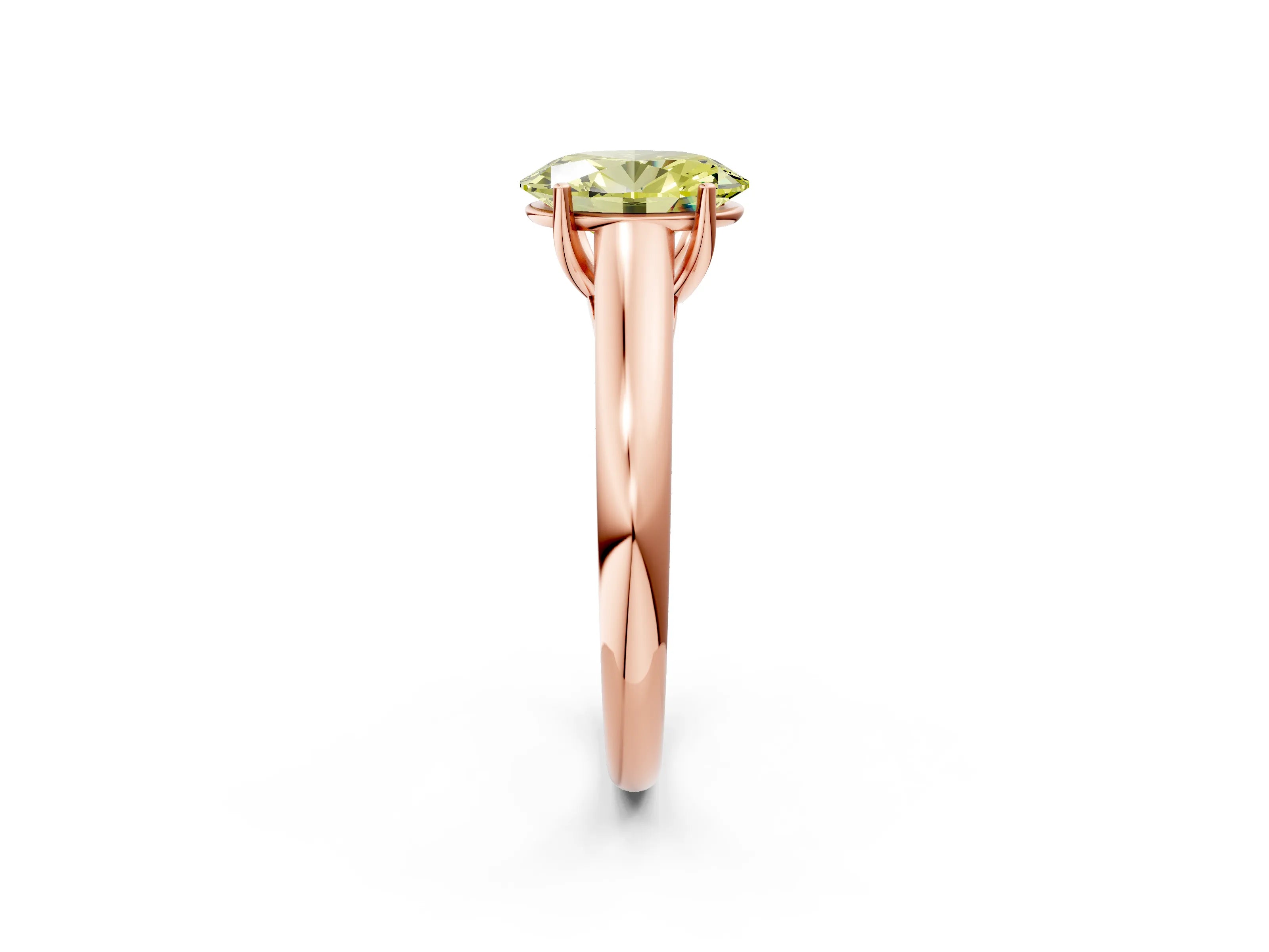 Rose gold Fancy Yellow Oval Cut Cut Diamond Solitaire Engagement Ring with Tapered Plain Band and Four-Prong Setting_2