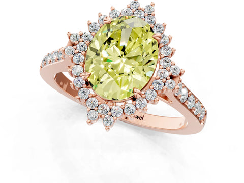 Rose gold Fancy Yellow Oval Cut Cut Diamond Sunburst Halo Engagement Ring with Pavé Band_1