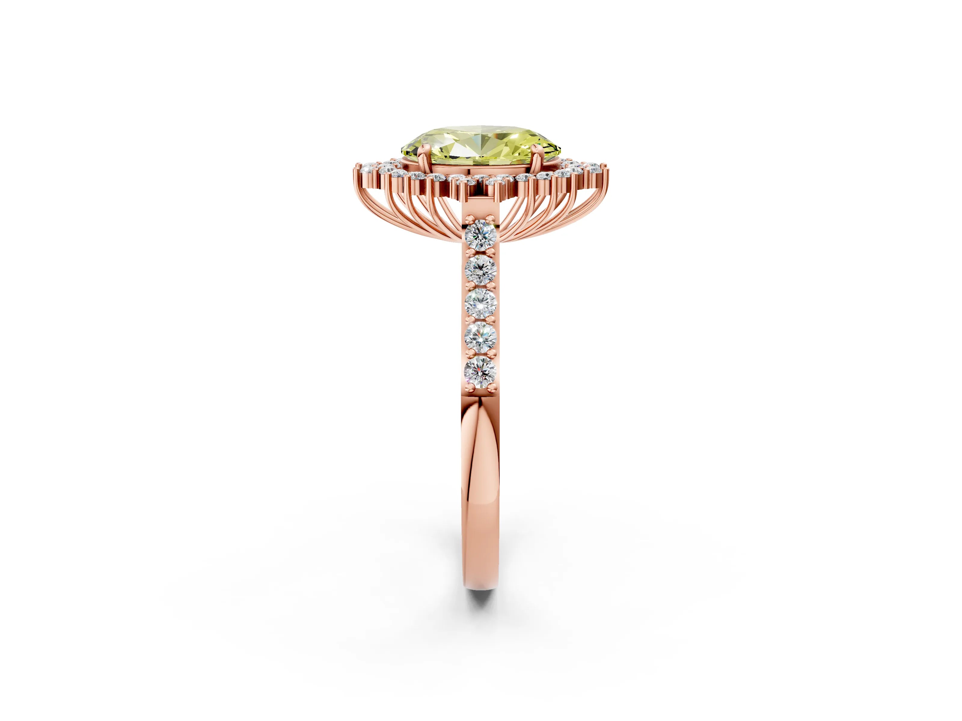 Rose gold Fancy Yellow Oval Cut Cut Diamond Sunburst Halo Engagement Ring with Pavé Band_2