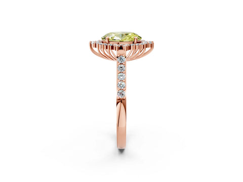 Rose gold Fancy Yellow Oval Cut Cut Diamond Sunburst Halo Engagement Ring with Pavé Band_2