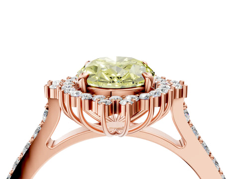 Rose gold Fancy Yellow Oval Cut Cut Diamond Sunburst Halo Engagement Ring with Pavé Band_4