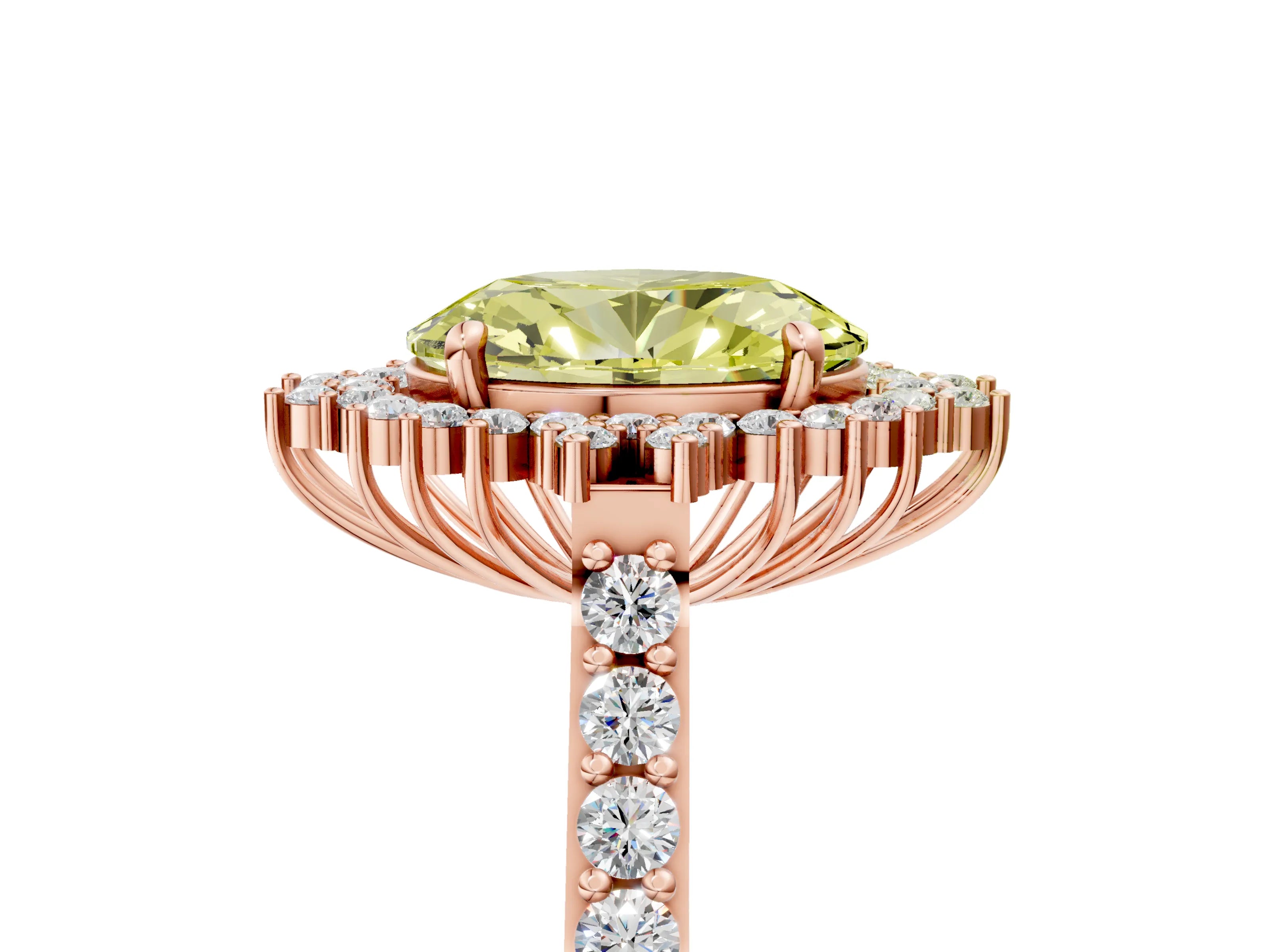 Rose gold Fancy Yellow Oval Cut Cut Diamond Sunburst Halo Engagement Ring with Pavé Band_5