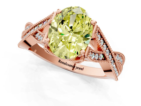 Rose gold Fancy Yellow Oval Cut Cut Diamond Twisted Band with Milgrain Pave Setting and Four-Prong Setting_1