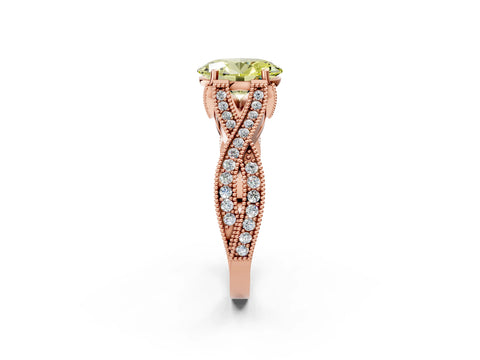 Rose gold Fancy Yellow Oval Cut Cut Diamond Twisted Band with Milgrain Pave Setting and Four-Prong Setting_2