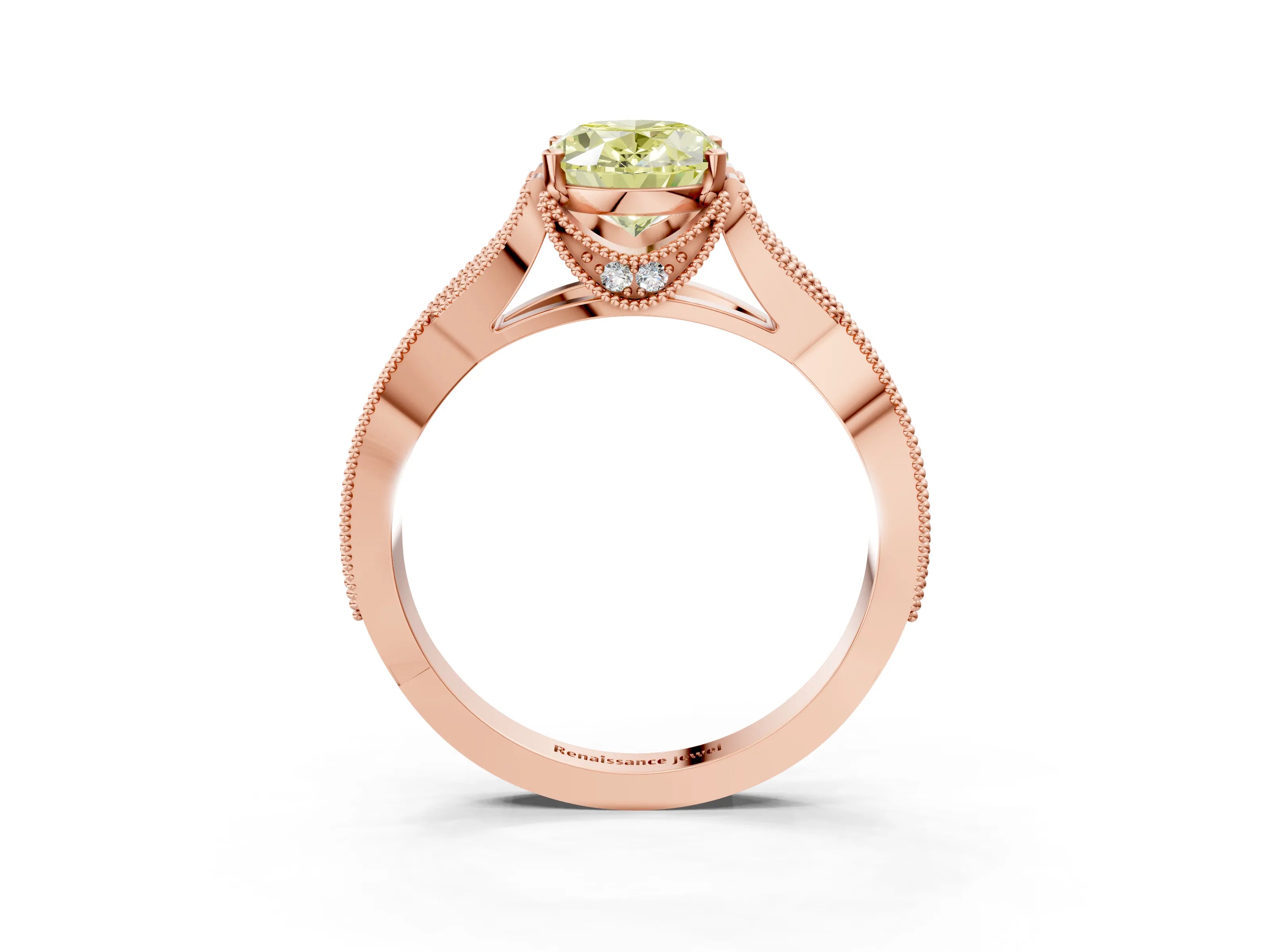Rose gold Fancy Yellow Oval Cut Cut Diamond Twisted Band with Milgrain Pave Setting and Four-Prong Setting_3