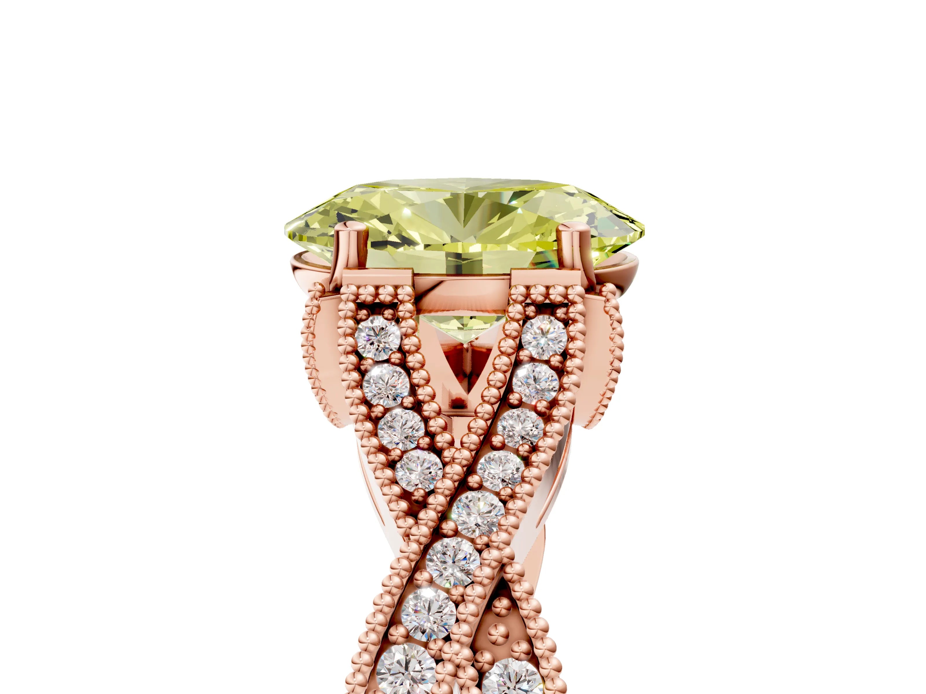Rose gold Fancy Yellow Oval Cut Cut Diamond Twisted Band with Milgrain Pave Setting and Four-Prong Setting_5