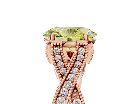 Rose gold Fancy Yellow Oval Cut Cut Diamond Twisted Band with Milgrain Pave Setting and Four-Prong Setting_5