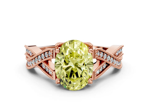 Rose gold Fancy Yellow Oval Cut Cut Diamond Twisted Band with Milgrain Pave Setting and Four-Prong Setting