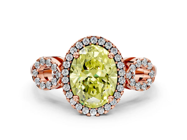 Rose Gold Oval Pave Infinity Halo Engagement Ring Setting for Fancy Yellow Center