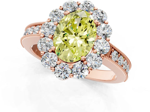 Rose gold Fancy Yellow Oval Cut Cut Halo Diamond Pavé Engagement Ring with Milgrain Detailing_1