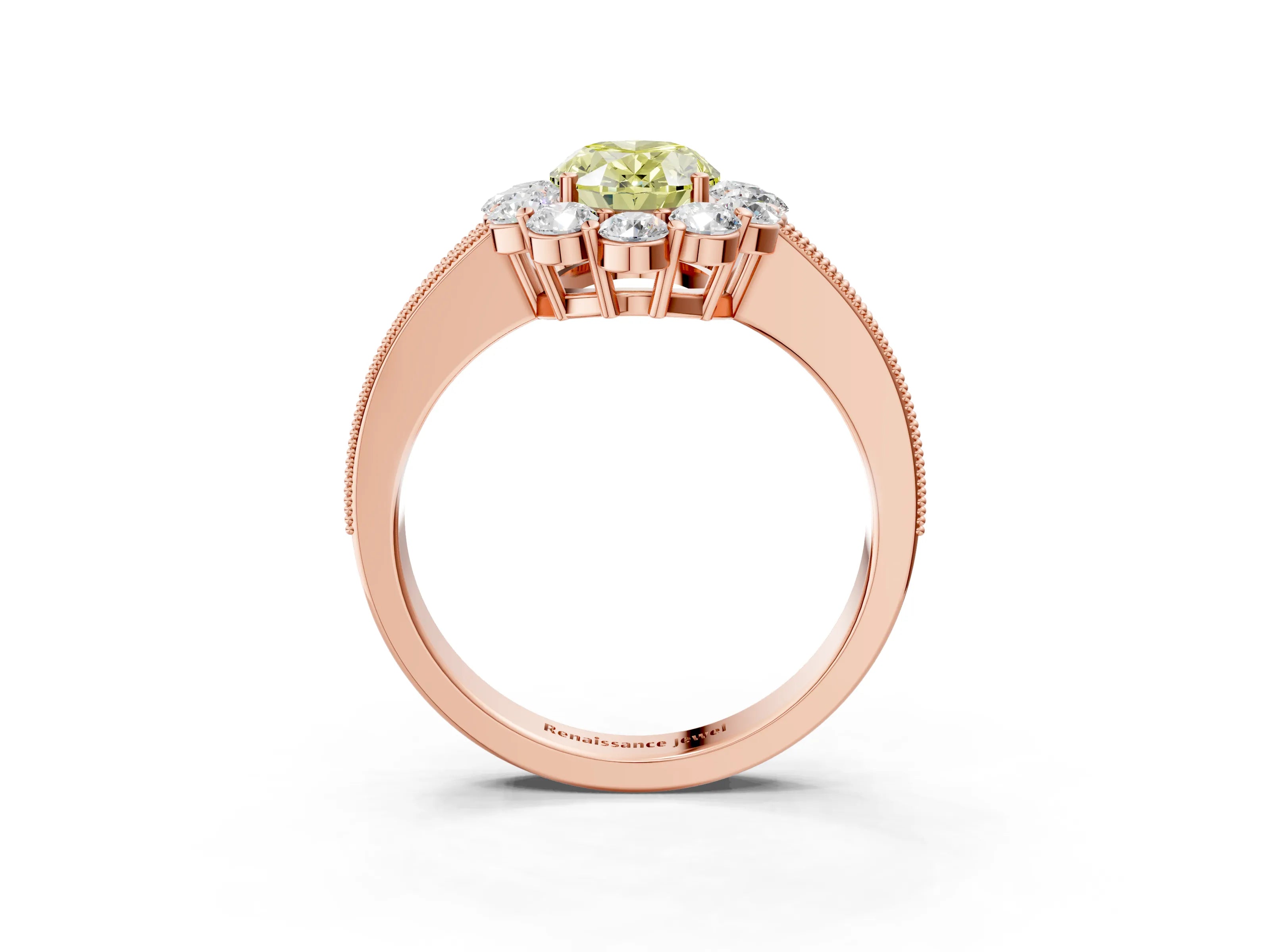 Rose gold Fancy Yellow Oval Cut Cut Halo Diamond Pavé Engagement Ring with Milgrain Detailing_3