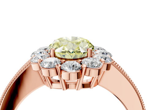 Rose gold Fancy Yellow Oval Cut Cut Halo Diamond Pavé Engagement Ring with Milgrain Detailing_4