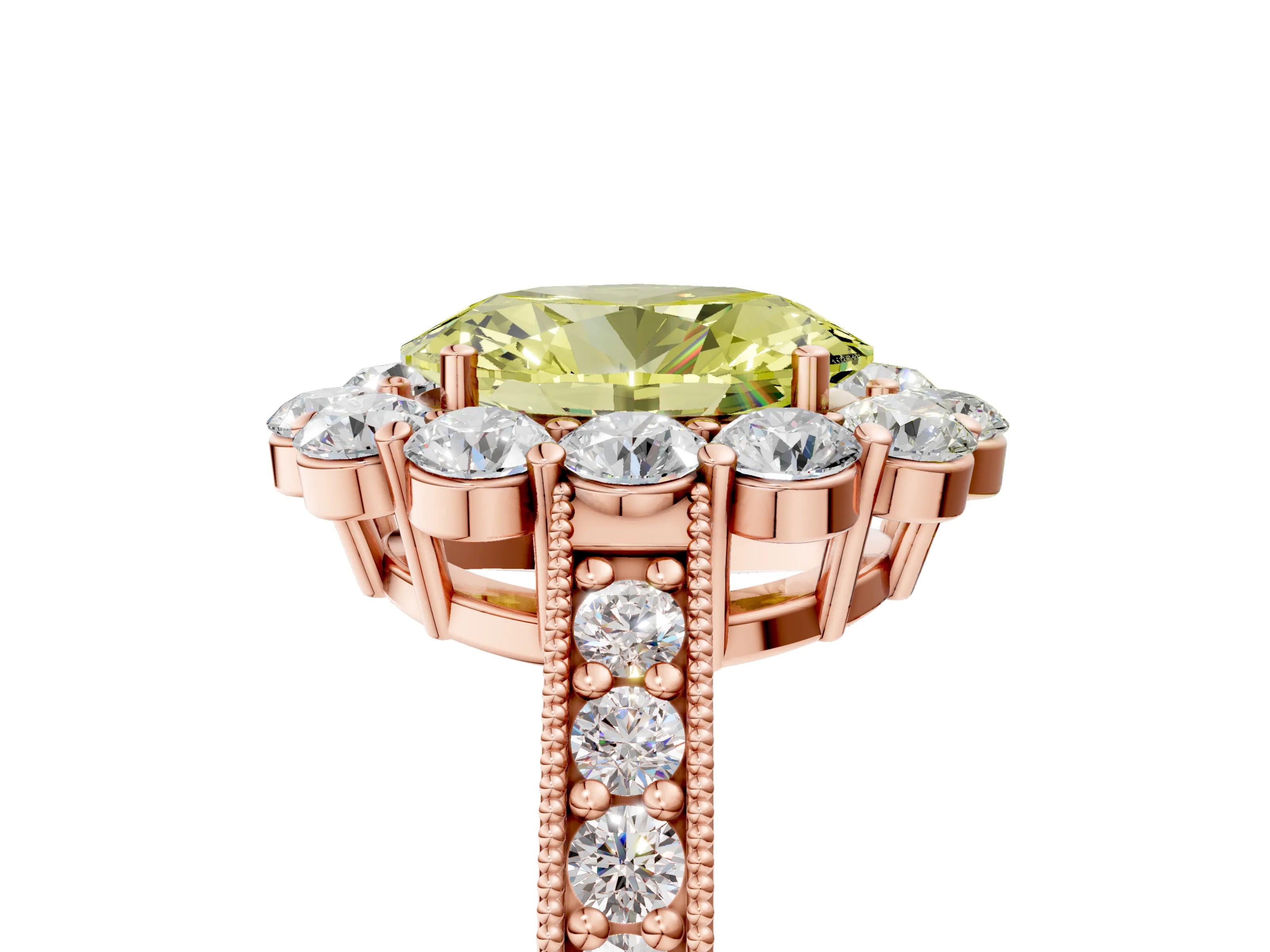 Rose gold Fancy Yellow Oval Cut Cut Halo Diamond Pavé Engagement Ring with Milgrain Detailing_5