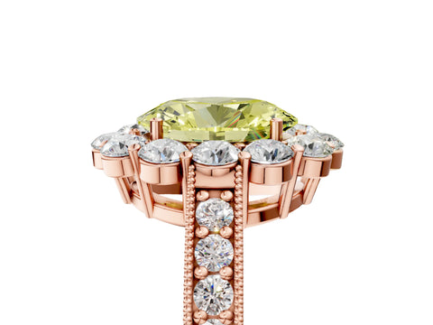 Rose gold Fancy Yellow Oval Cut Cut Halo Diamond Pavé Engagement Ring with Milgrain Detailing_5