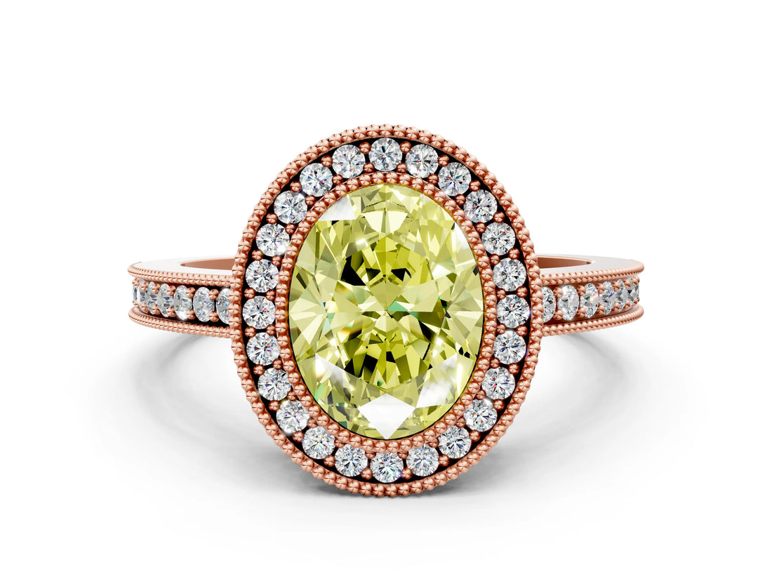 Rose gold Fancy Yellow Oval Cut Cut Halo Pavé Diamond Ring