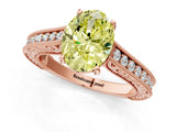 Rose gold Fancy Yellow Oval Cut Cut Pave Band Milgrain Solitaire Ring_1