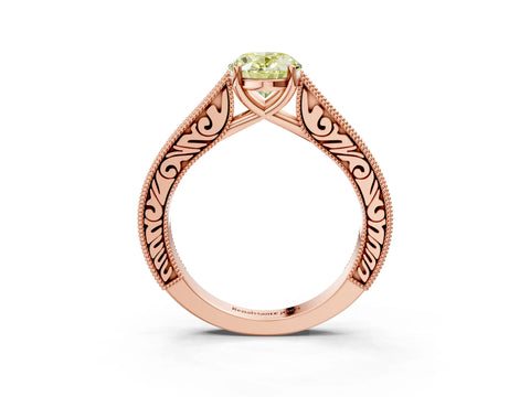 Rose gold Fancy Yellow Oval Cut Cut Pave Band Milgrain Solitaire Ring_3
