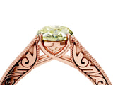 Rose gold Fancy Yellow Oval Cut Cut Pave Band Milgrain Solitaire Ring_4