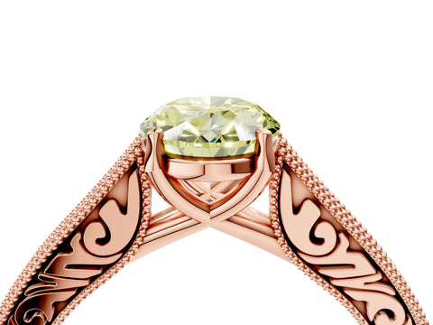 Rose gold Fancy Yellow Oval Cut Cut Pave Band Milgrain Solitaire Ring_4