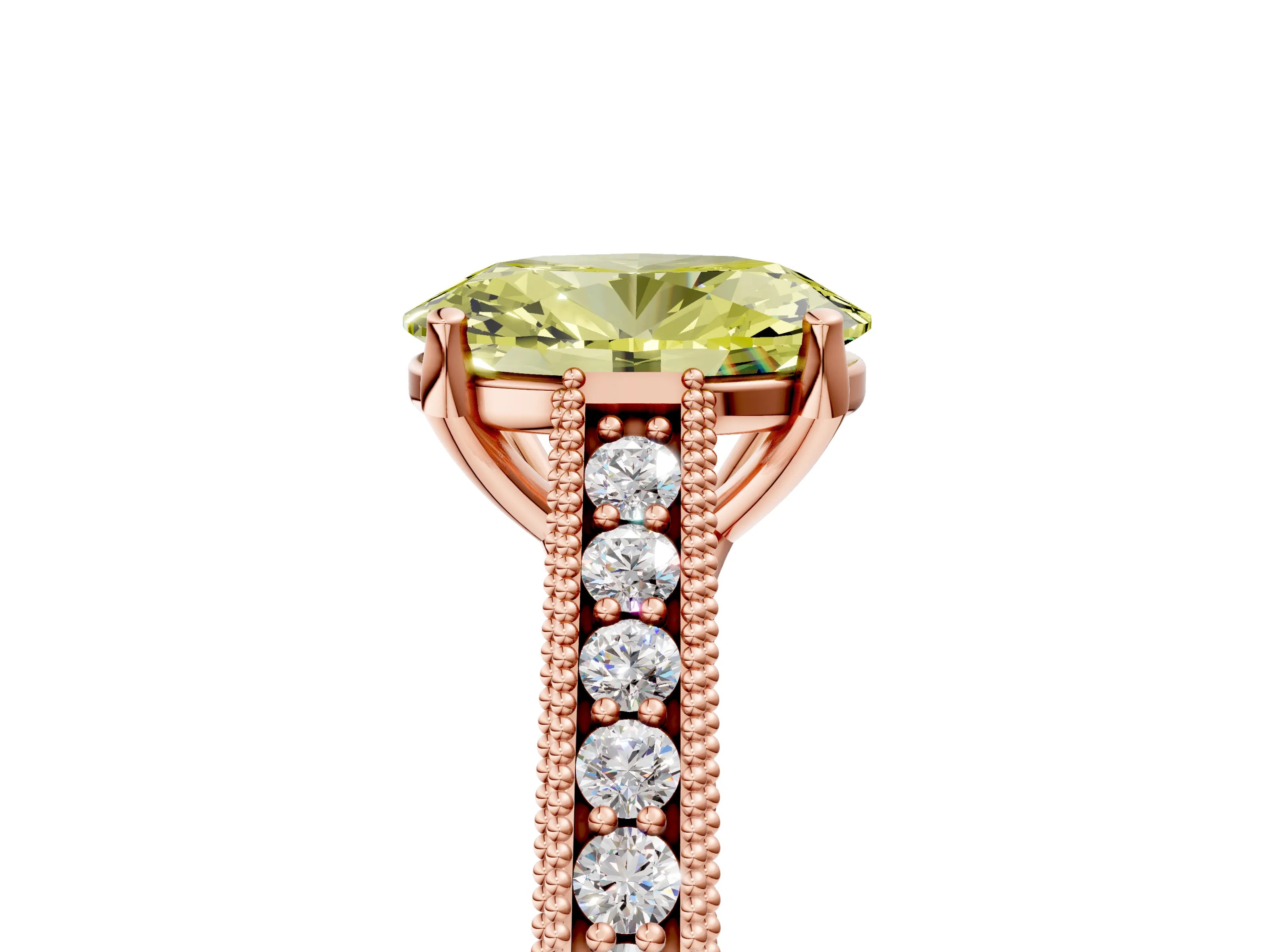 Rose gold Fancy Yellow Oval Cut Cut Pave Band Milgrain Solitaire Ring_5