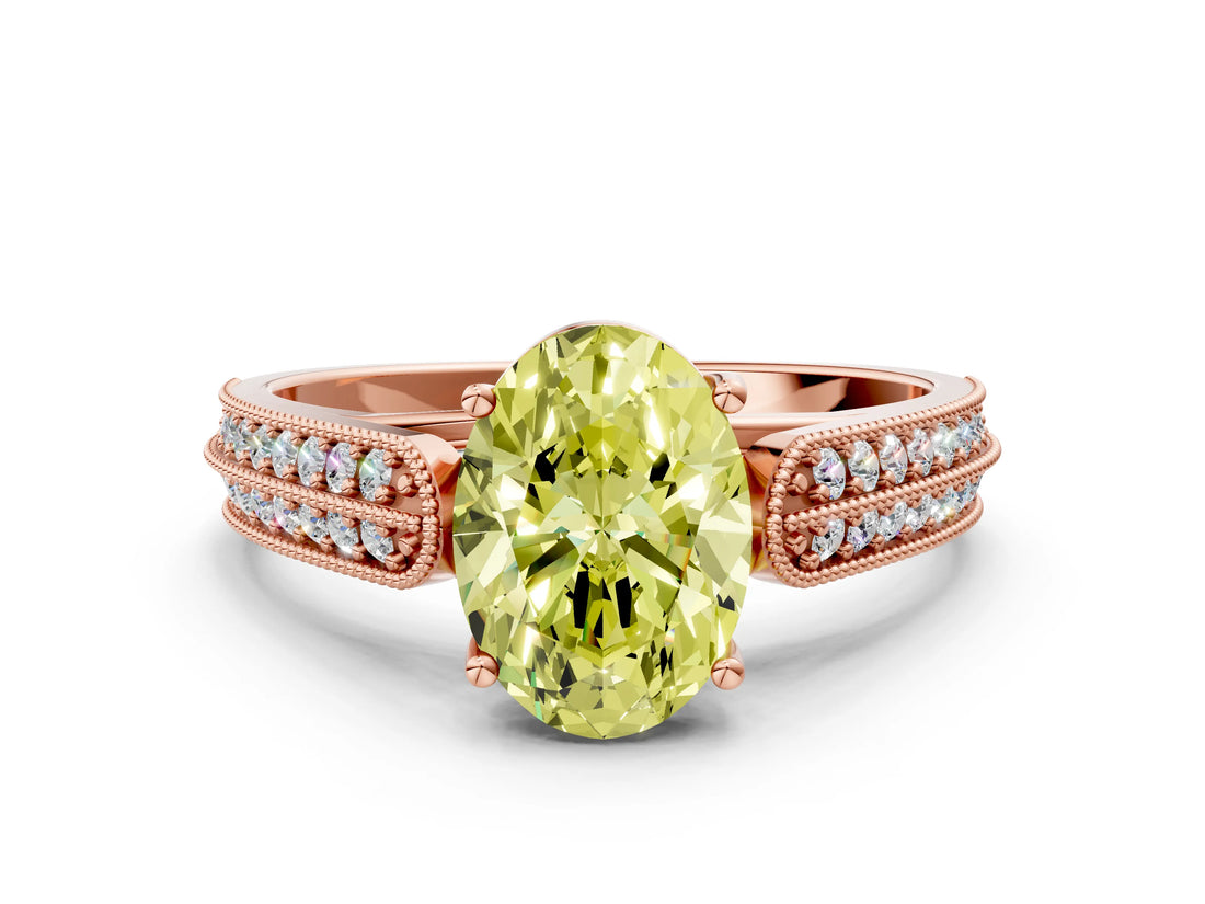 Rose gold Fancy Yellow Oval Cut Cut Pave Split Shank Engagement Ring with Four-Prong Setting
