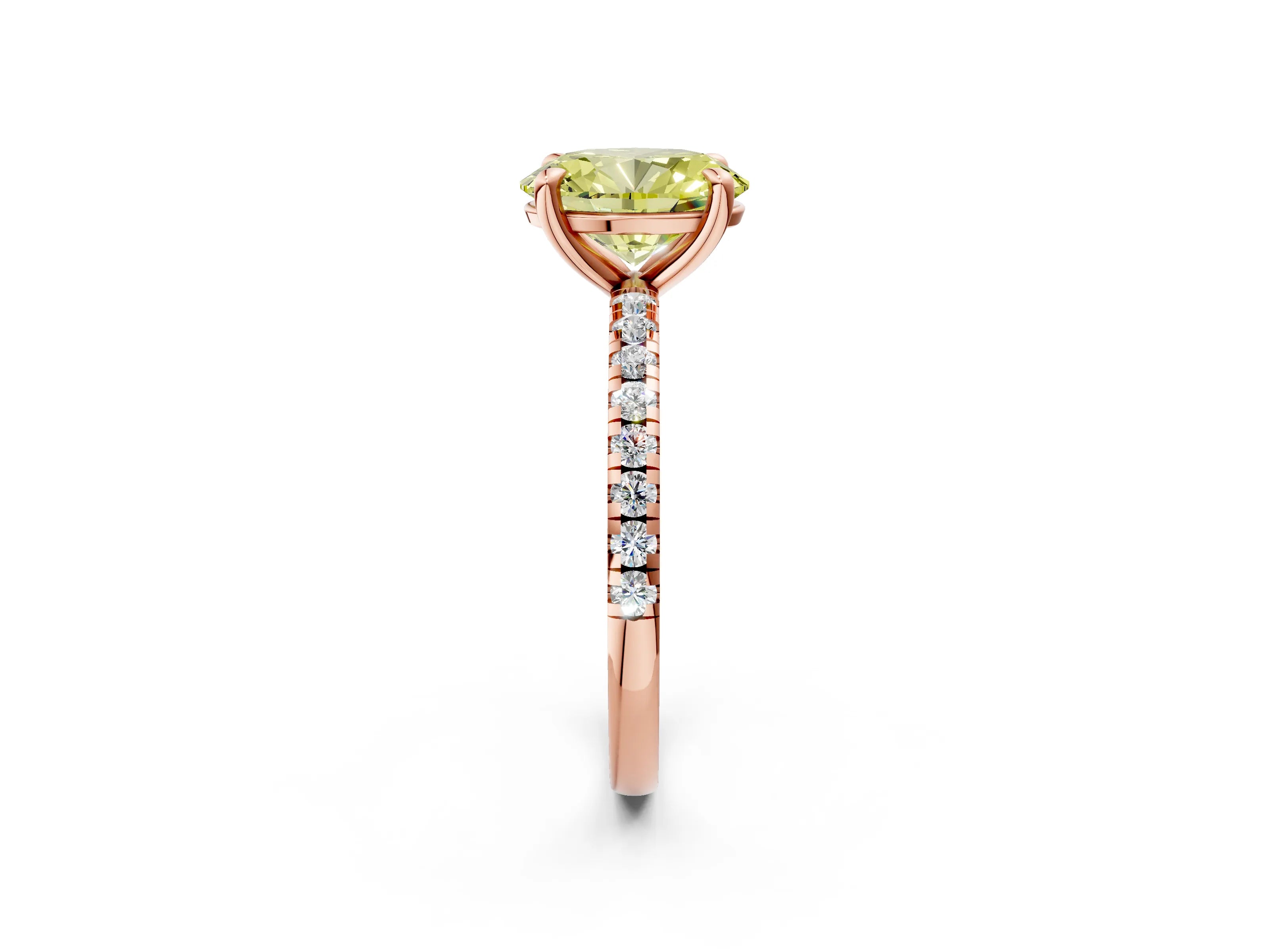 Rose gold Fancy Yellow Oval Cut Diamond Brilliant Solitaire Ring with Pavé Band and Four-Prong Setting_2