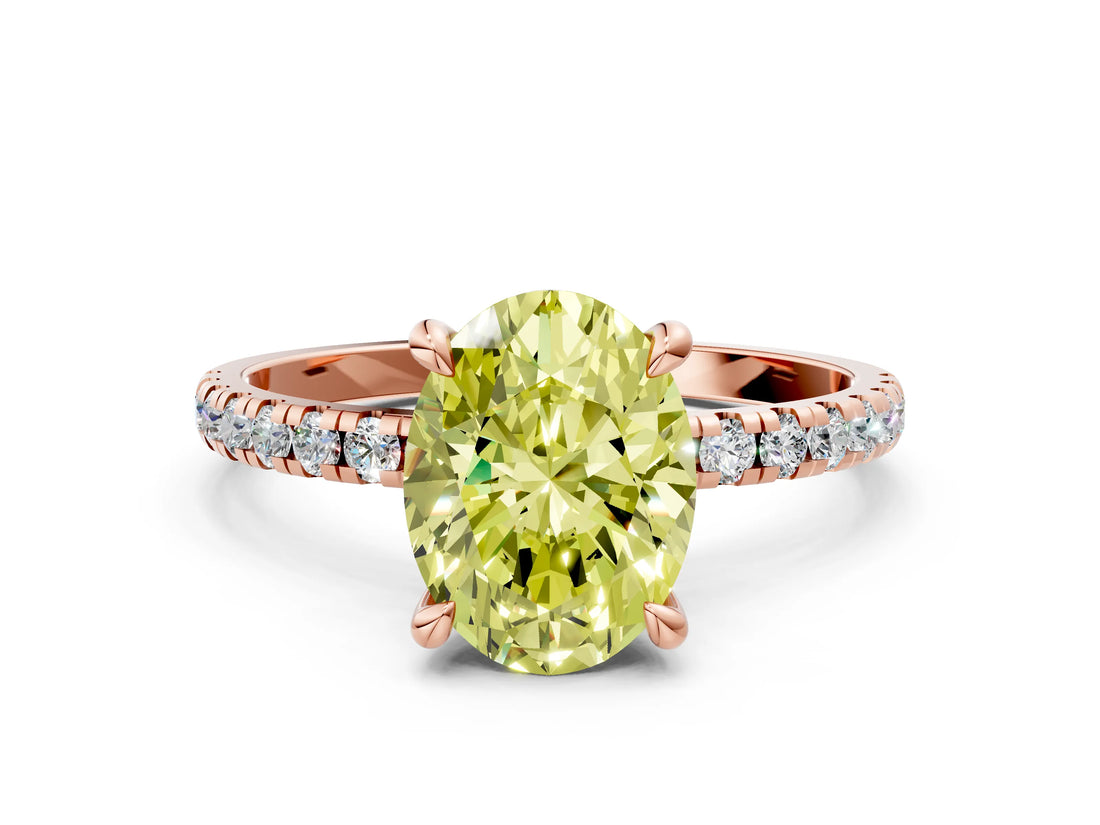 Rose gold Fancy Yellow Oval Cut Diamond Brilliant Solitaire Ring with Pavé Band and Four-Prong Setting_24