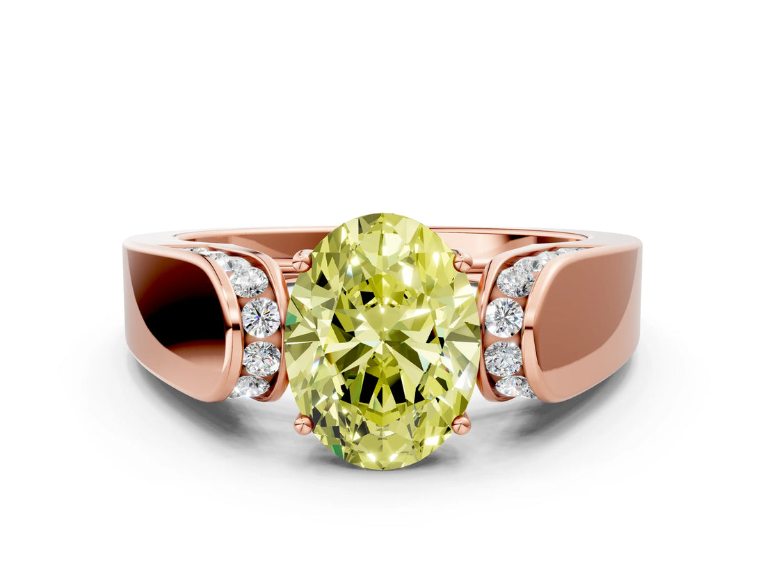 Rose gold Fancy Yellow Oval Cut Diamond Channel Set Solitaire Ring with Four-Prong Setting_12