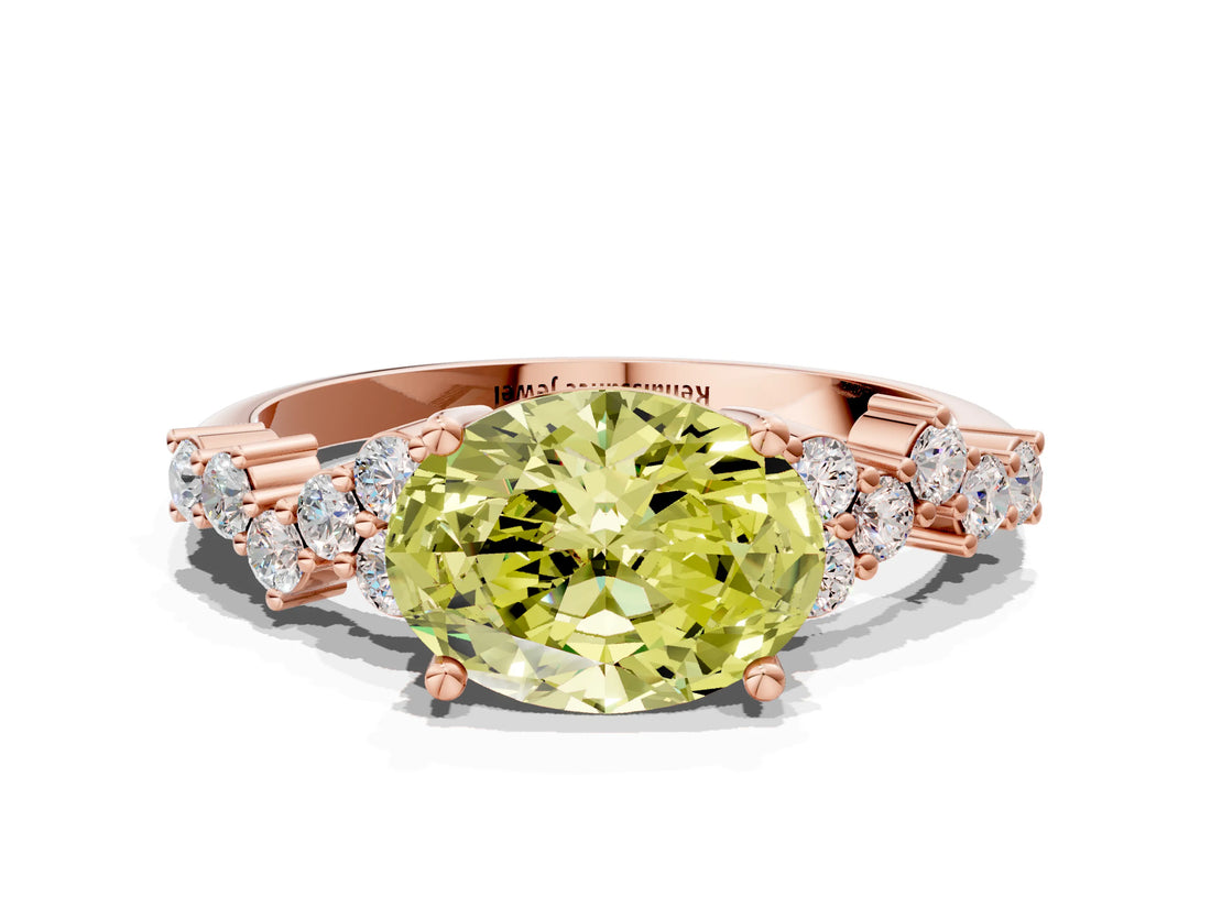 Rose gold Fancy Yellow Oval Cut Diamond Cluster Pavé Band with Four-Prong Setting_3