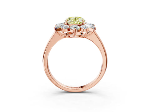 Rose gold Fancy Yellow Oval Cut Diamond Cluster Ring with Round and Baguette Stones, Split Shank Band, Prong Setting_3