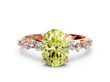 Rose gold Fancy Yellow Oval Cut Diamond Cluster Side Stone Solitaire Ring with Prong Setting_70