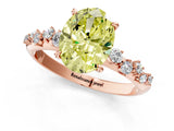 Rose gold Fancy Yellow Oval Cut Diamond Cluster Side Stone Solitaire Ring with Prong Setting_71